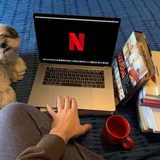 Sitting home watching netflix with a dog